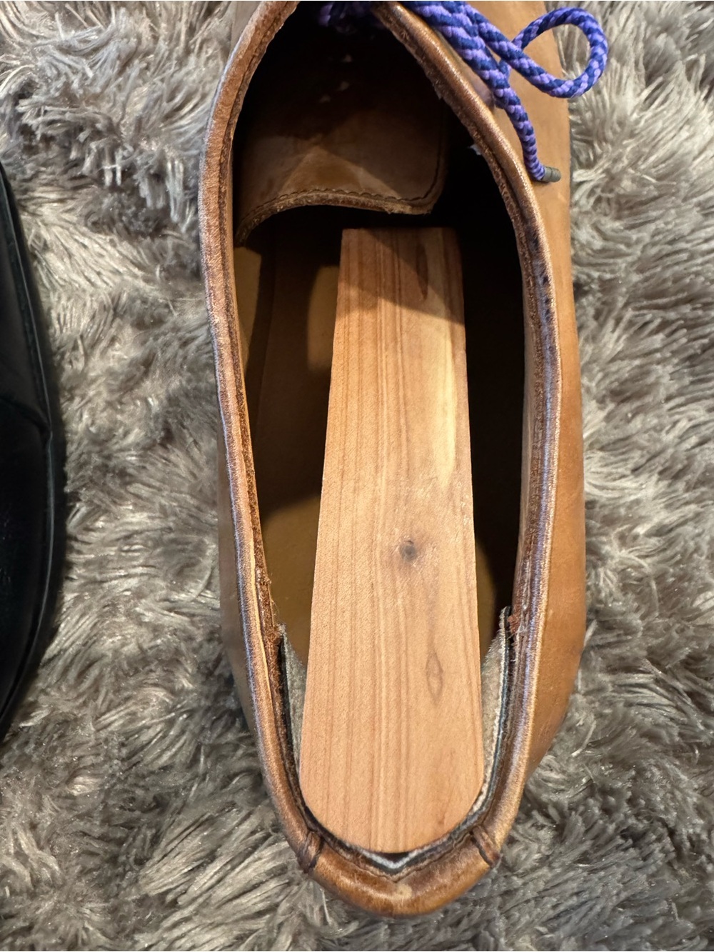 Men's Tan Leather Derby Shoes with Blue/Purple Laces by CUOIO. Made in Italy - Picture 13 of 14